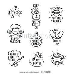 set of kitchen related logos and emblems for cooking classes, restaurants or other businesses