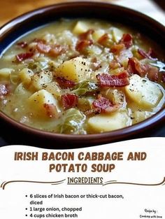 a bowl filled with potatoes and bacon soup