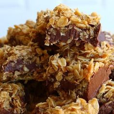 chocolate and granola bars stacked on top of each other