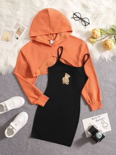 Super Cropped Hoodie, Orange Outfit, Lazy Outfits, Fashionista Clothes, Crop Hoodie