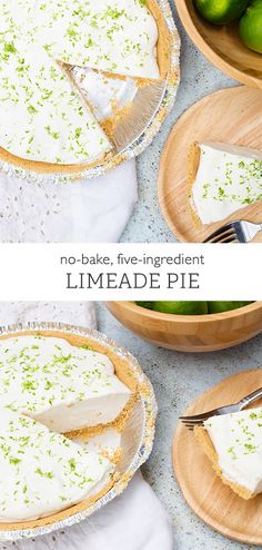 limeade pie with no - bake, five - ingredient crust and fresh limes in the background