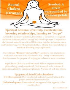 Sacral Chakra: Creativity, manifestation, honoring relationships, learning to let go. Sacrum Chakra Healing, Swadhisthana Chakra, Sacral Chakra Healing, 2nd Chakra, Second Chakra, Chakra Balance, Reiki Healer