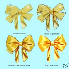 four different types of bows on a blue background