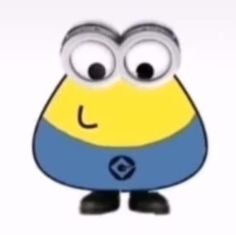 a yellow and blue minion with big eyes on it's face, standing in front of a white background