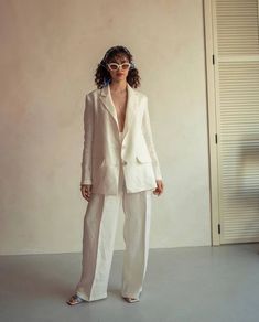 Palazzo Pants Suit Women Milk Linen Suit Woman Suit Pants | Etsy Summer Outfits Suits Women, Linen Suit Outfits For Women, Slouchy Suit Women, Wedding Dress With Suit Jacket, Linen Wedding Suit Women, Lenin Blazer For Women, Over Size Suit Women, White Suit Women Photoshoot, Japanese Suits For Women