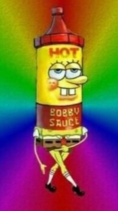 an image of a cartoon character holding a hot sauce bottle