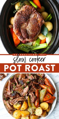 The ULTIMATE Slow Cooker Pot Roast! You don't want to miss out on this slow cooker dinner idea. Not only is this chuck roast recipe incredibly fall-apart, but it also has tender vegetables. Plus, the gravy is perfection in this easy crockpot meal! Pot Roast With Potatoes, Crockpot Pot Roast, Slow Cooker Pot Roast Recipes, Slow Cooker Pot Roast, Easy Pot Roast, Pot Roast Recipe, Slow Cooker Roast, Tasty Meat