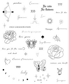 the back side of a sheet of paper with flowers and butterflies on it, in black ink