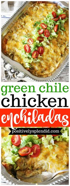 green chile chicken enchiladas with lettuce and tomatoes