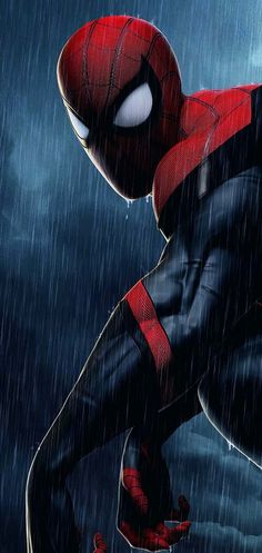 spider - man standing in the rain with his hands on his hips