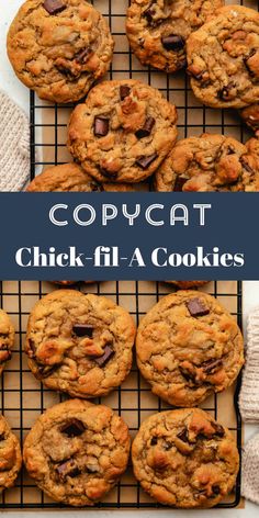 several cookies on a cooling rack with the words copycat chick - fil a cookies