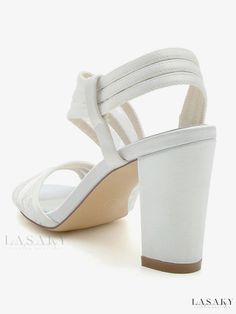 Lasaky - Exquisite Womens Embroidered Lace Peep Toe Bridal Shoes with Chunky Heel Elegant Fabric Heels For Wedding, Elegant Fabric Wedding Heels, Elegant Ankle Strap Sandals With Fabric, Elegant Closed Toe Fabric Heels, Elegant Ankle Strap Fabric Sandals, Elegant Fabric Ankle Strap Sandals, White Embroidered Round Toe Heels, Elegant Fabric Closed Toe Heels, Embroidered Wedding Shoes For Summer Parties