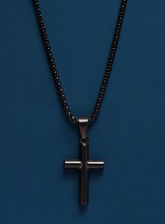 Men's Cross Necklace - Back Stainless Steel Medium Cross on Venetian Round Box Chain Chain: 2mm Venetian Round Box. Chain: Black Powder Coated 316L Stainless Steel Pendant: 15mm x 25mm Pendant: Black Powder Coated 316L Stainless Steel Clasp: Lobster Black Cross Necklace, Mens Cross Necklace, Mens Crosses, Cross Chain, Black Cross, Round Box, Black Chain, Stainless Steel Pendant, Twin Flame