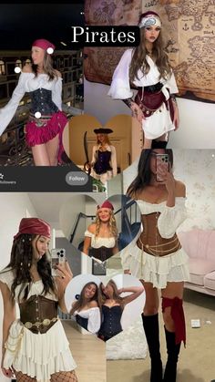 the collage shows different images of women dressed in pirate costumes, including a woman wearing a