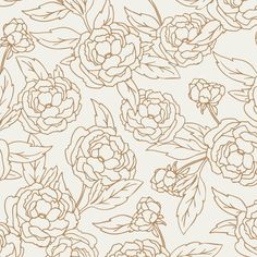 an image of a flower pattern on a white wallpaper with brown outline art work