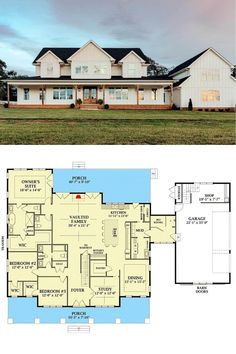 two story house plans with an open floor plan for the front and back of the house