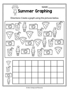 a printable worksheet for the summer graphing game with pictures on it