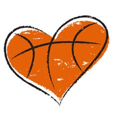 an orange basketball heart with the words we luv our team