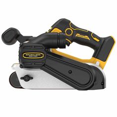 a black and yellow cordless stapler on a white background with clippings