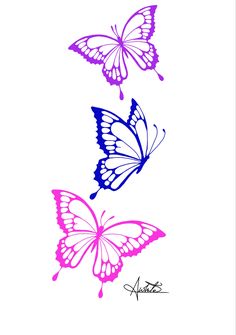 three butterflies flying in the air with one on top of the other and one on the ground