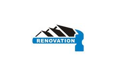 a blue and black logo with the word renovation on it's bottom right corner