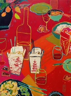 Painting On Wood Panel, Acrylic Painting On Wood, Still Life Artists, Chinese Take Out, Food Painting, Local Art