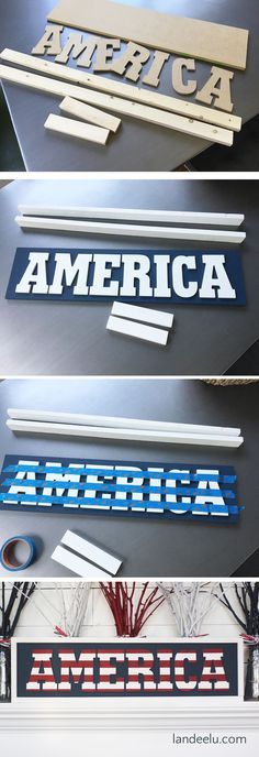 four different types of car emblems are shown in this image, each with an american flag on it