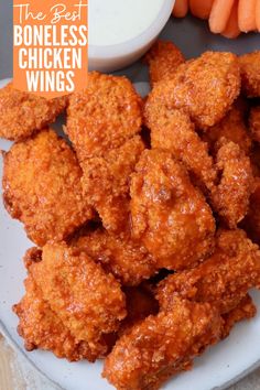 the best boneless chicken wings with carrots and ranch dressing is ready to be eaten