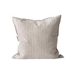 a white pillow with brown stripes on the front and back, against a white background