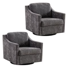 two gray chairs sitting next to each other