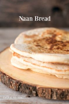 three pancakes stacked on top of each other with the words nann bread above them