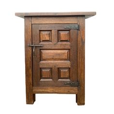 an old wooden cabinet with two doors on the front and one door open to reveal a drawer