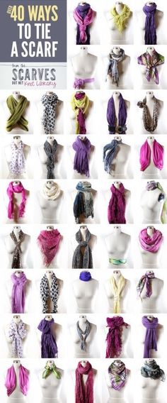 40 ways to tie/wear a scarf Ways To Tie A Scarf, Tie A Scarf, Scarf Knots, Mode Tips, Ways To Wear A Scarf, Diy Vetement, How To Wear A Scarf, Tie Scarf