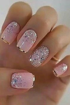 Homecoming Nails Acrylic, Glitter Gel Nails, Pink Acrylic Nails, Short Hairstyle, Homecoming Nails, Chic Nails