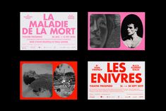 four different posters are shown in pink and black, including one for the film les envirres