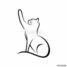 a black and white drawing of a cat sitting on the floor with its paw up