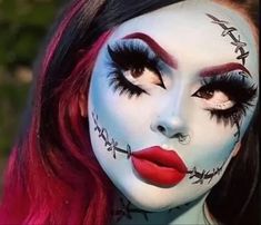 35+ Horrifying Halloween Makeup Ideas for Women - HubPages Sally Stitches Makeup, Halloween Makeup Stitches, Sally Makeup Halloween Easy, Sally Face Makeup, Sally Makeup Halloween, Sally Halloween Makeup, Sally Skellington Makeup, Halloween Character Makeup, Corpse Bride Halloween Makeup