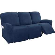 the reclining sofa is shown in blue