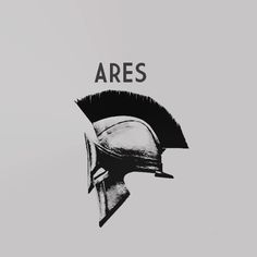 an image of a spartan helmet with the words ares on it's back side