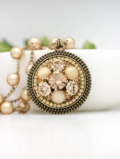 Shimmering Vintage Golden Necklace with Gold Pearls – The Elegant Muse Champagne Gold