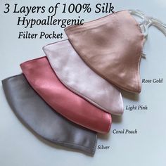 "FACTS TO KNOW about your Silk or Satin Mask - Are you buying a silk or satin mask? Silk is far superior to satin in quality and benefits. Our Mask is 100% Mulberry Silk. All 3 layers of our mask are made with Mulberry Silk. - SENSITIVE SKIN and ALLERGIES ? Our Mulberry Silk Mask is a hypoallergenic, natural fiber that is agreeable with people who suffer from allergies and have sensitive skin. Mulberry Silk is also moisture-wicking fabric; quickly transferring sweat to the fabric's top layer, an Luxury Mask, Party Face Masks, Silk Mask, Silk Face Mask, Mulberry Silk Fabric, Silk Satin Fabric, Skin Mask, Coral Peach, Mask Party