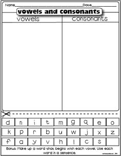 a worksheet with words and consonants on it