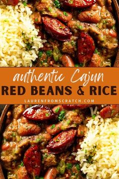 red beans and rice in a bowl with the words authentic cajun