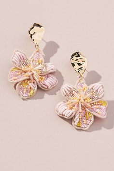 Marguerite Flower, Mignonne Gavigan, Western Earrings, Anthropologie Accessories, Traditional Earrings, Jewelry Design Earrings, Bugle Beads, Pink Beads, Crochet Jewelry