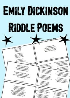 an image of the riddle poem with stars on it and text that reads,'emly dickinson riddle poem '