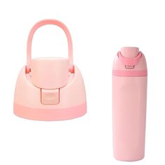 two different types of pink items on a white background, one with a handle and the other without