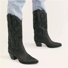 Femflame Cowboy Boots For Women Pull On Wide Calf Embroidered Mid Calf Boots Shoes Fast Shipping Brand New In Box, Still Factory Sealed Click "Buy Now" Button To Place Order About This Item Product Details Fashion Western Boots Match With Your Various Outfits. These Western Cowboy Boots Are Designed With Classic Embroidery, Pull-On Style, Pointed Toe, Thick Mid-Heel, Rubber Sole And Lycra Lining.A Chic Look Cowgirl Boots, These Block High Heeled Boots Are The Perfect Pair To Add A Few Inches To Trendy High Heels, Chunky Heeled Boots, Basic Boots, Popular Boots, Boots Chunky, Vintage Cowboy, Black Heel Boots, Retro Shoes, Womens Mid Calf Boots