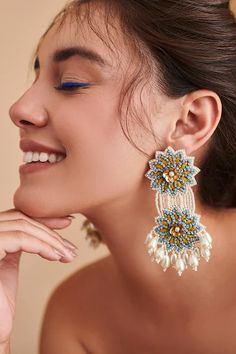 Buy #floral #dangler #earrings by #Amama at #Aza #Fashions Shop online now at #Azafashions.com Call +91 8291990059 or email contactus@azafashions.com for enquiries. #wedding #festive #ethnic #tradional #shopping #shoponline #party #reception #jewellery #accessories Reception Jewellery, Western Jewellery, Party Reception, Diy Fabric Jewellery, Unique Earring, Pretty Jewelry Necklaces, Dangler Earrings