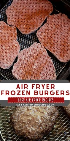 air fryer frozen burgers cooking on the grill