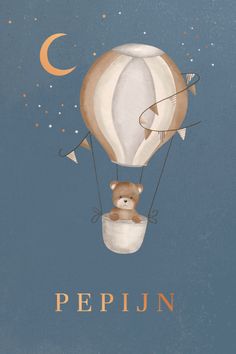 a teddy bear in a hot air balloon with the word peplun above it